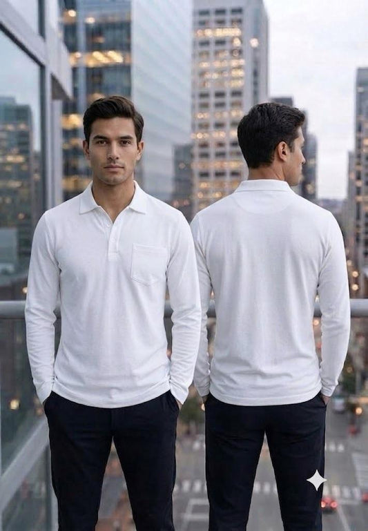 Camisa Manga larga  tipo polo. Marca Touch & Go. / Blanco NK18