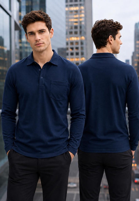 Camisa Manga larga  tipo polo. Marca Touch & Go. / Azul Marino NK18