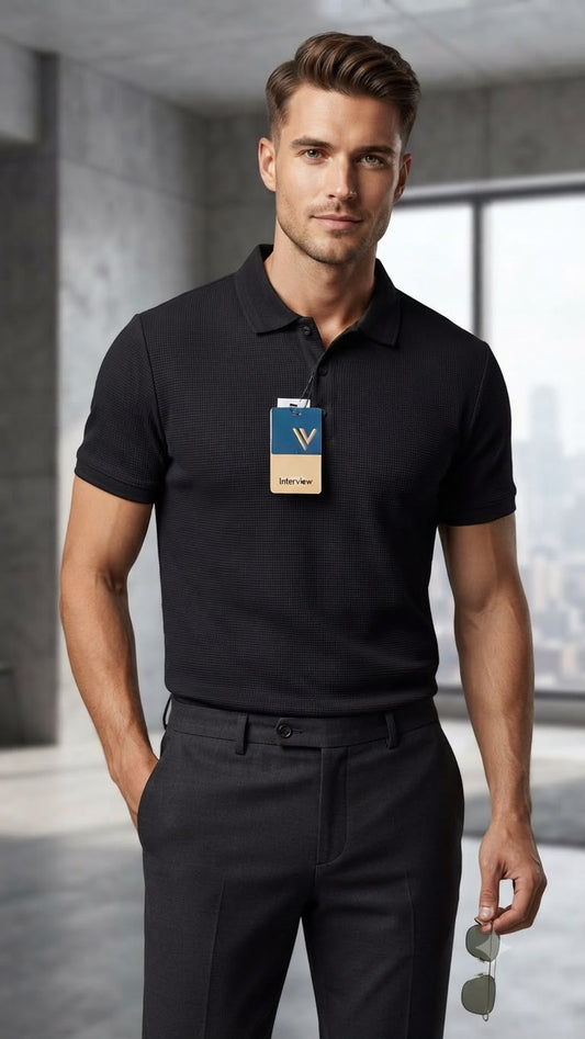 Camisa tipo polo Alto relieve  Marca Interview - Negro NK21