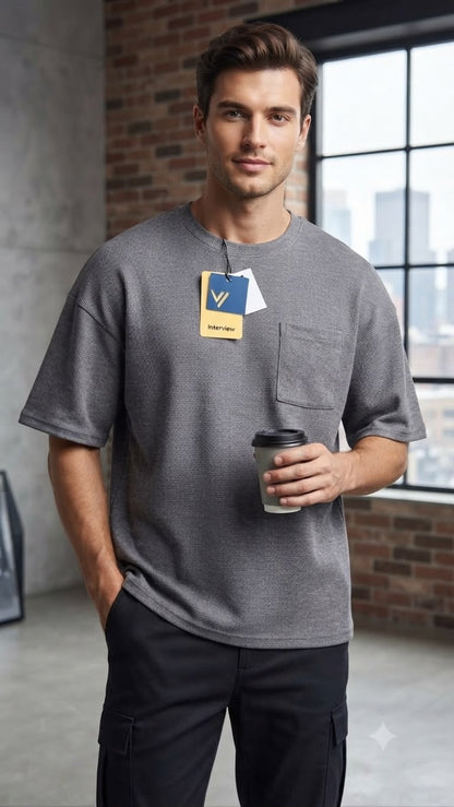 Camiseta Over Size Marca Interview - Gris NK19