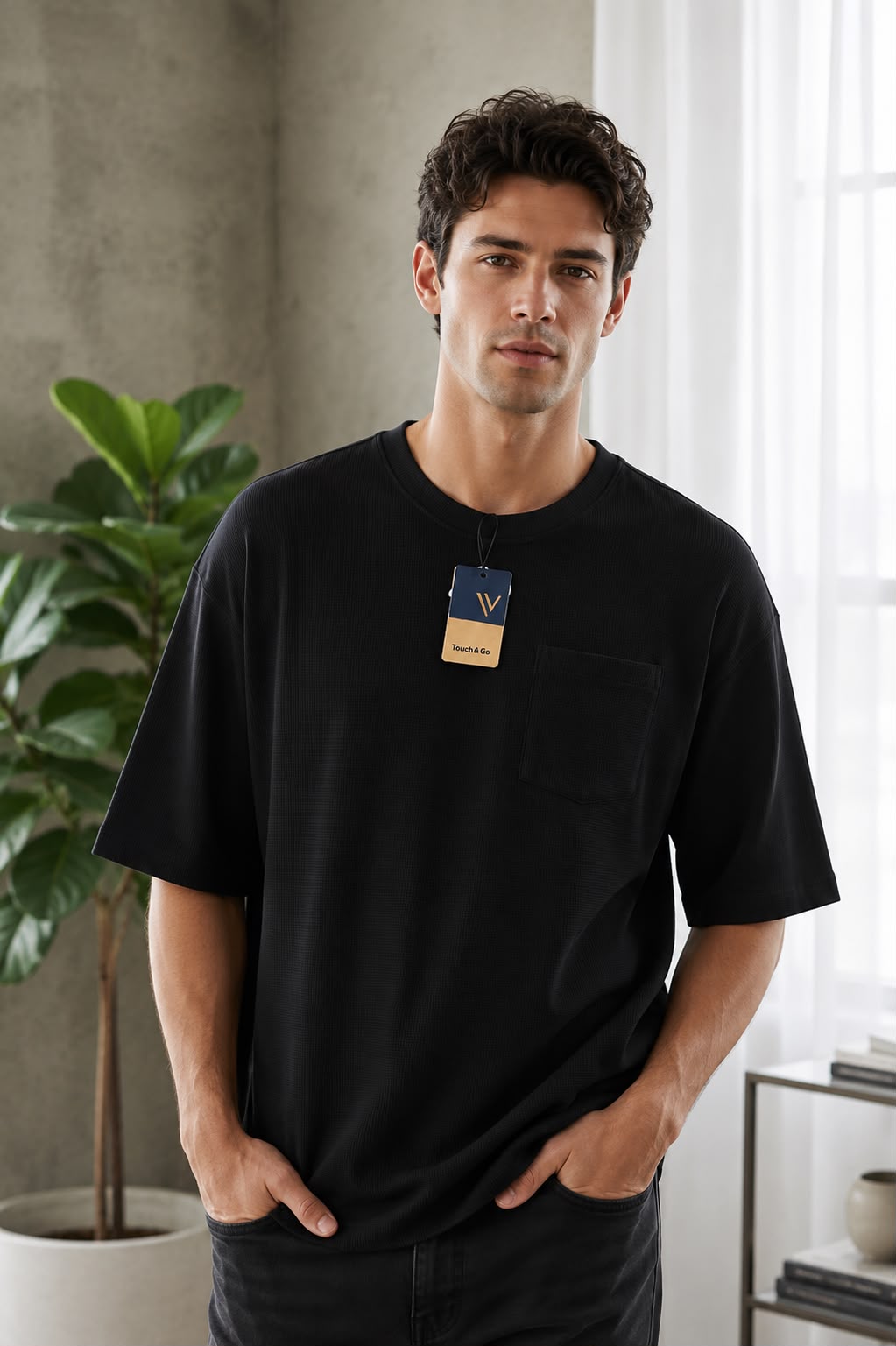 Camiseta Over Size Marca Interview - Negro NK19