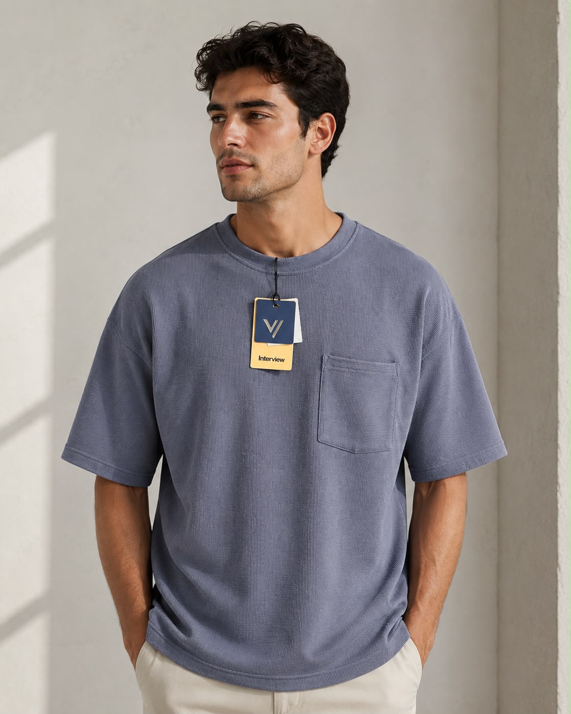 Camiseta Over Size Marca Interview - Azul NK19