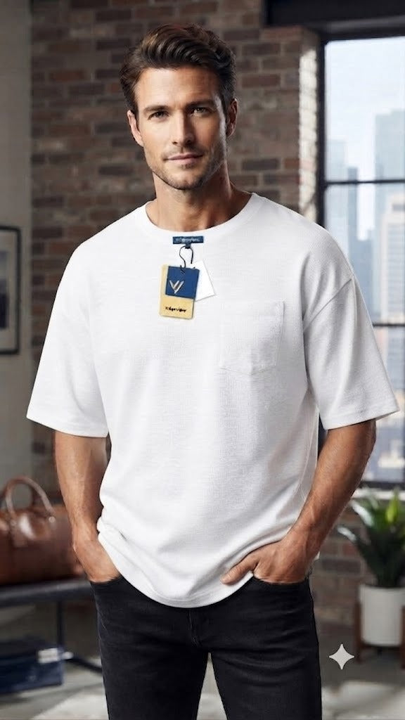 Camiseta Over Size Marca Interview - Blanco NK19