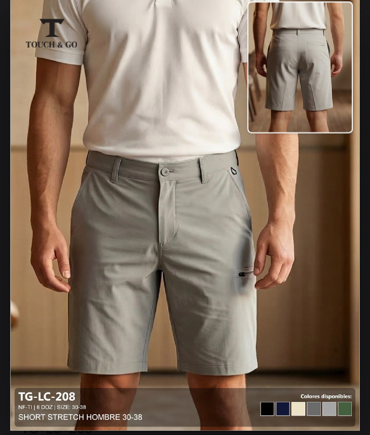 Short Casual Touch & Go para Caballero/ NK34 Gris Claro