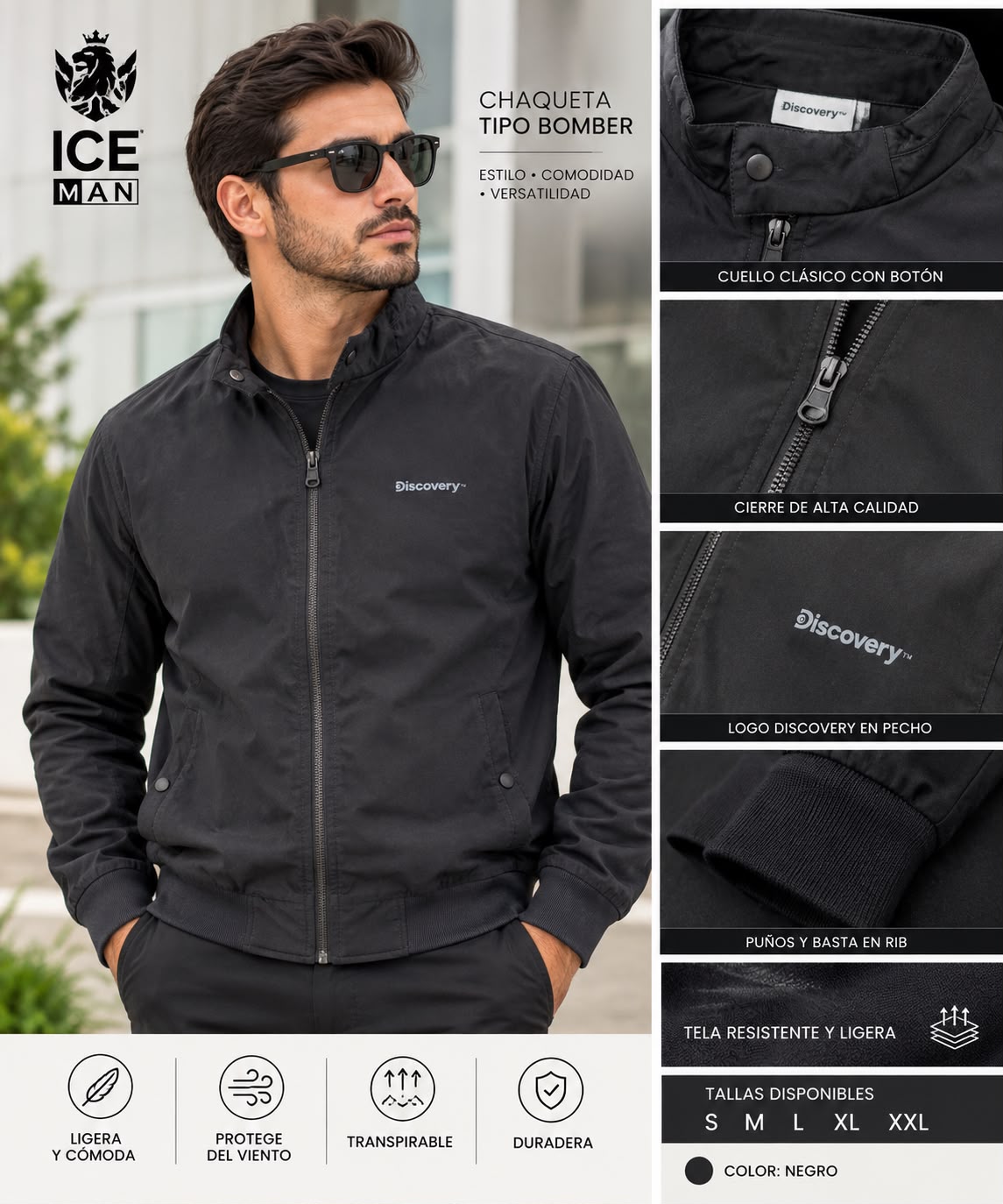 Jacket Marca Discovery Impermeable para Caballero - NK37 Negro