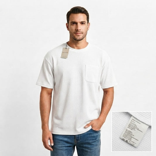 Camiseta Over Size Marca Interview - Blanco NK19