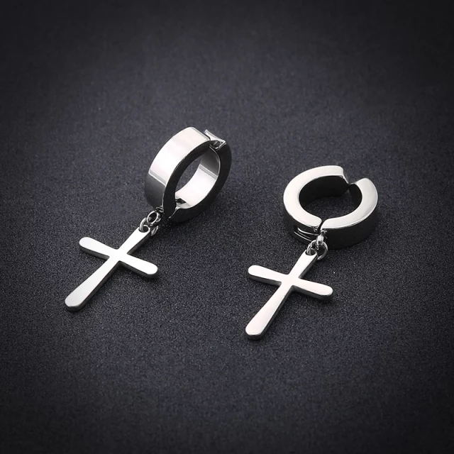 Silver Cross Pressure Earring