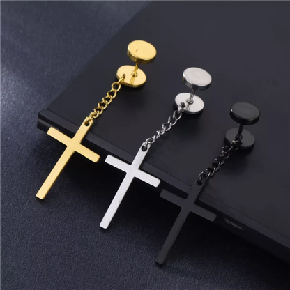Earring - Piercing - Cross Silver Plated