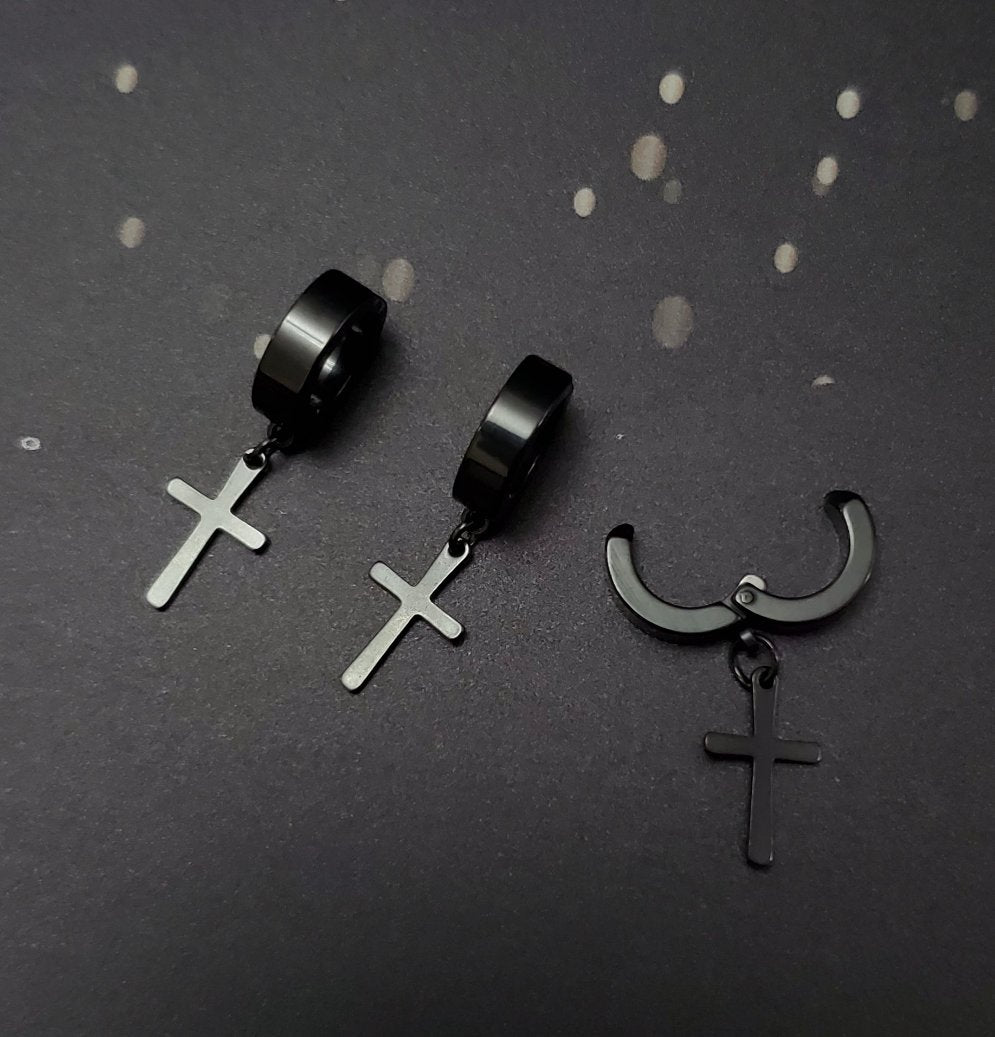 Black Cross Pressure Earring