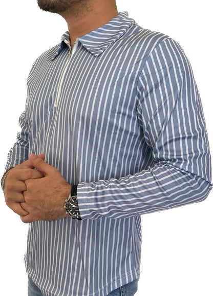 Camisa Manga Larga Tipo Polo Casual/ Celeste C145