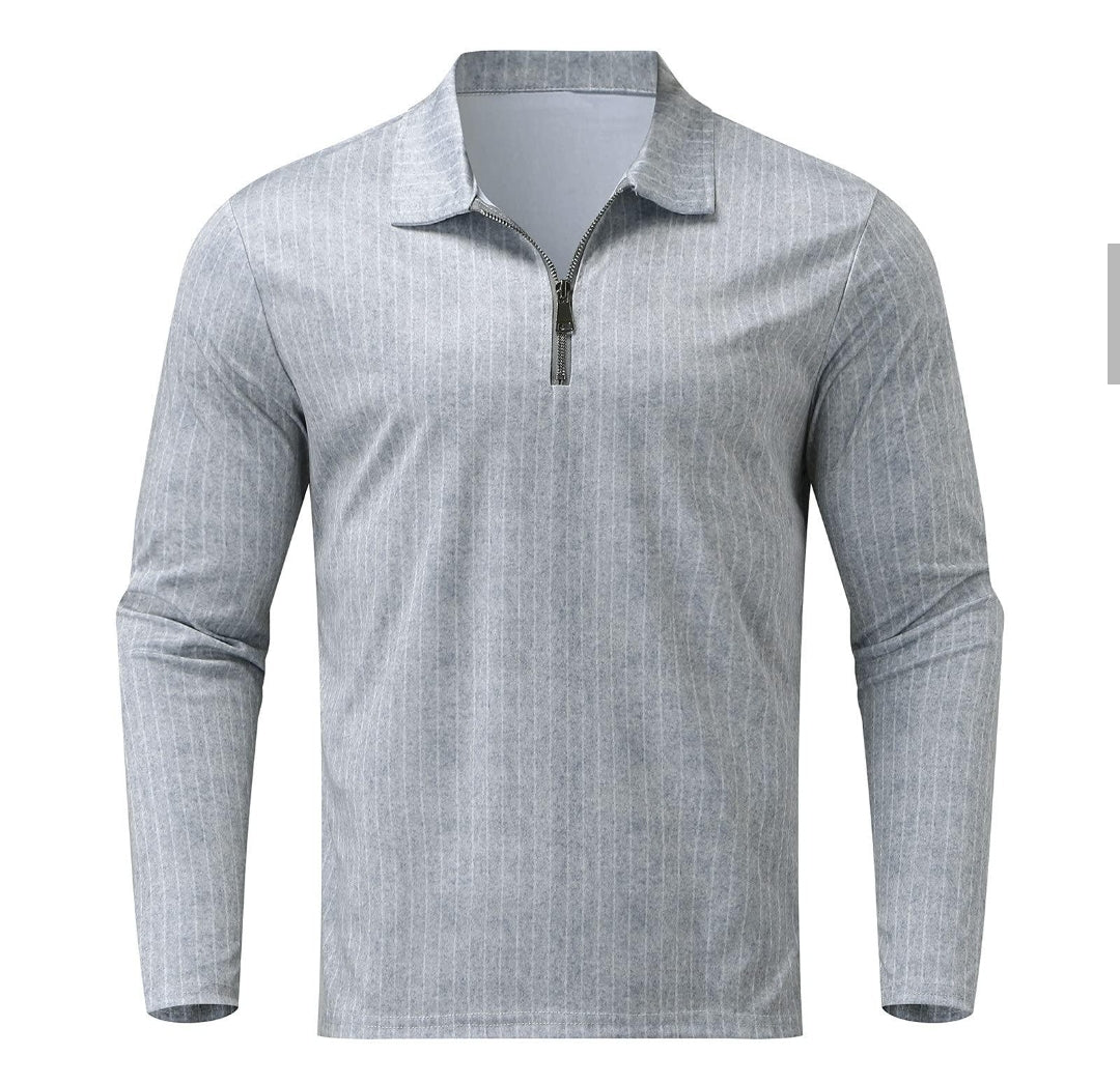 Pre-Sale Long Sleeve Casual Polo Shirt Gray
