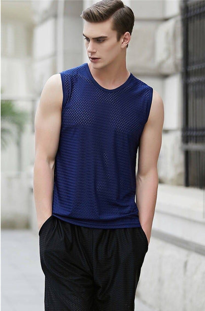 Camiseta Malla Poliester Spandex Sin Mangas - Azul K40