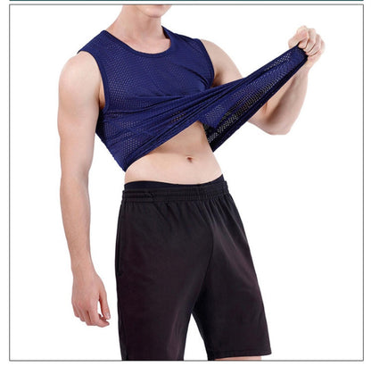 Camiseta Malla Poliester Spandex Sin Mangas - Azul K40